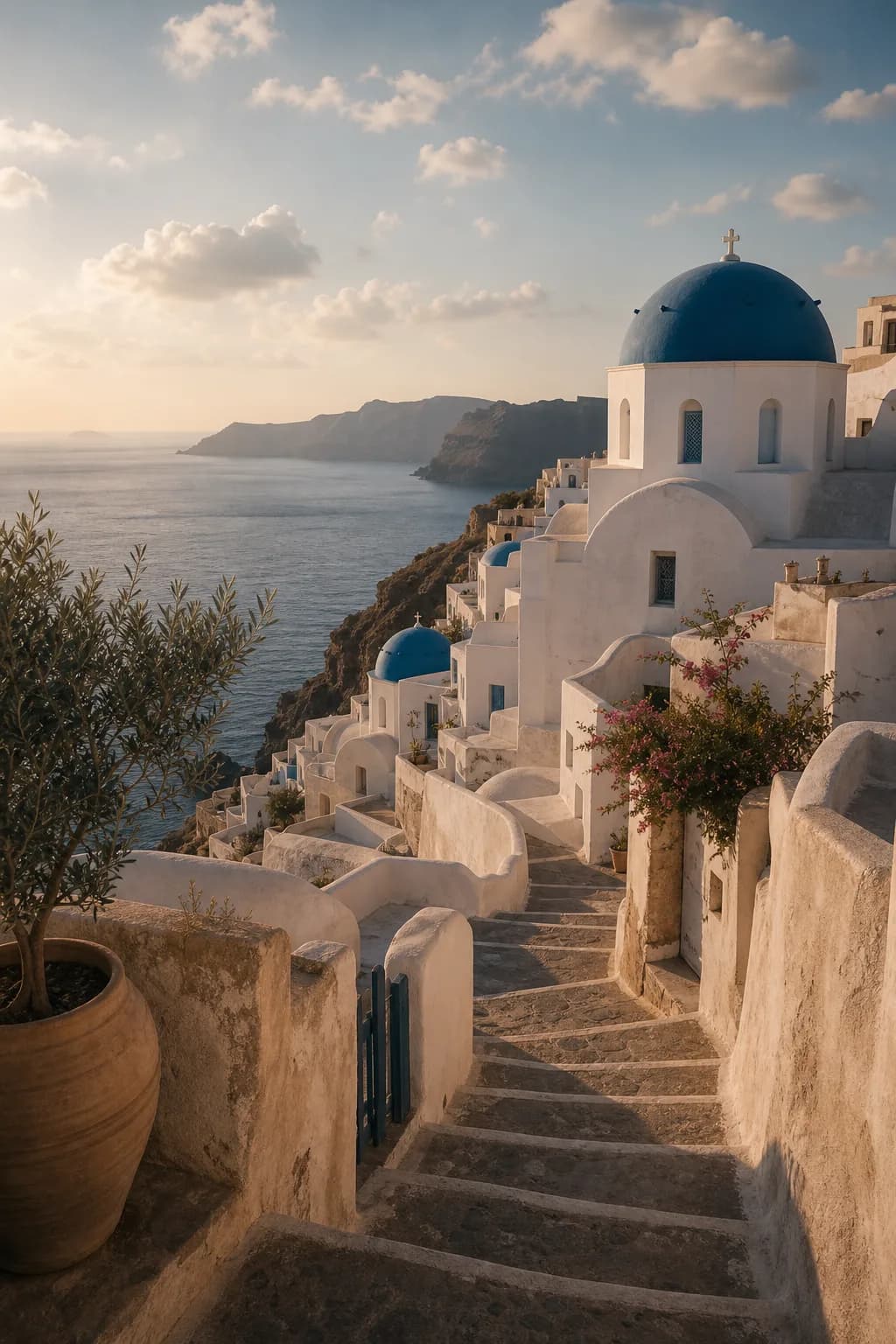 Whitewashed Mediterranean architecture with sea views.
